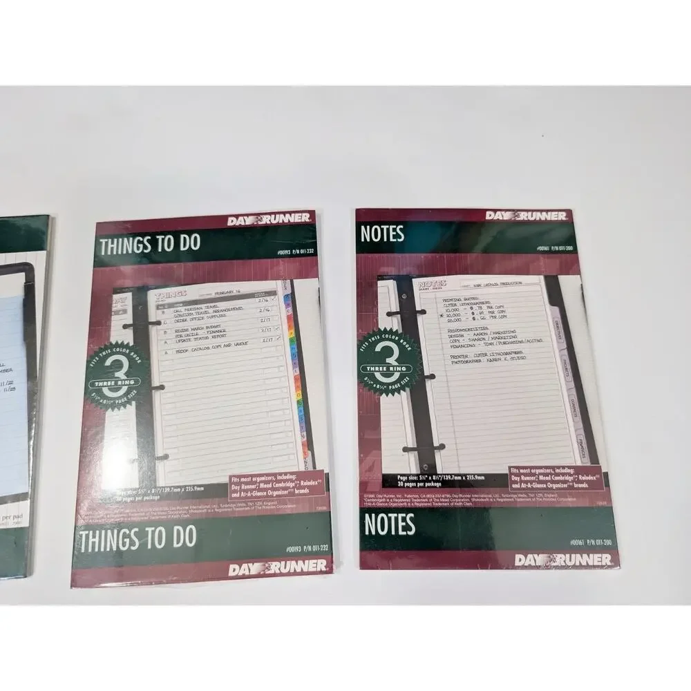 Vintage 90s Day Runner Planner Note Pad Address Pages Zip Pouch Ruler Lot New